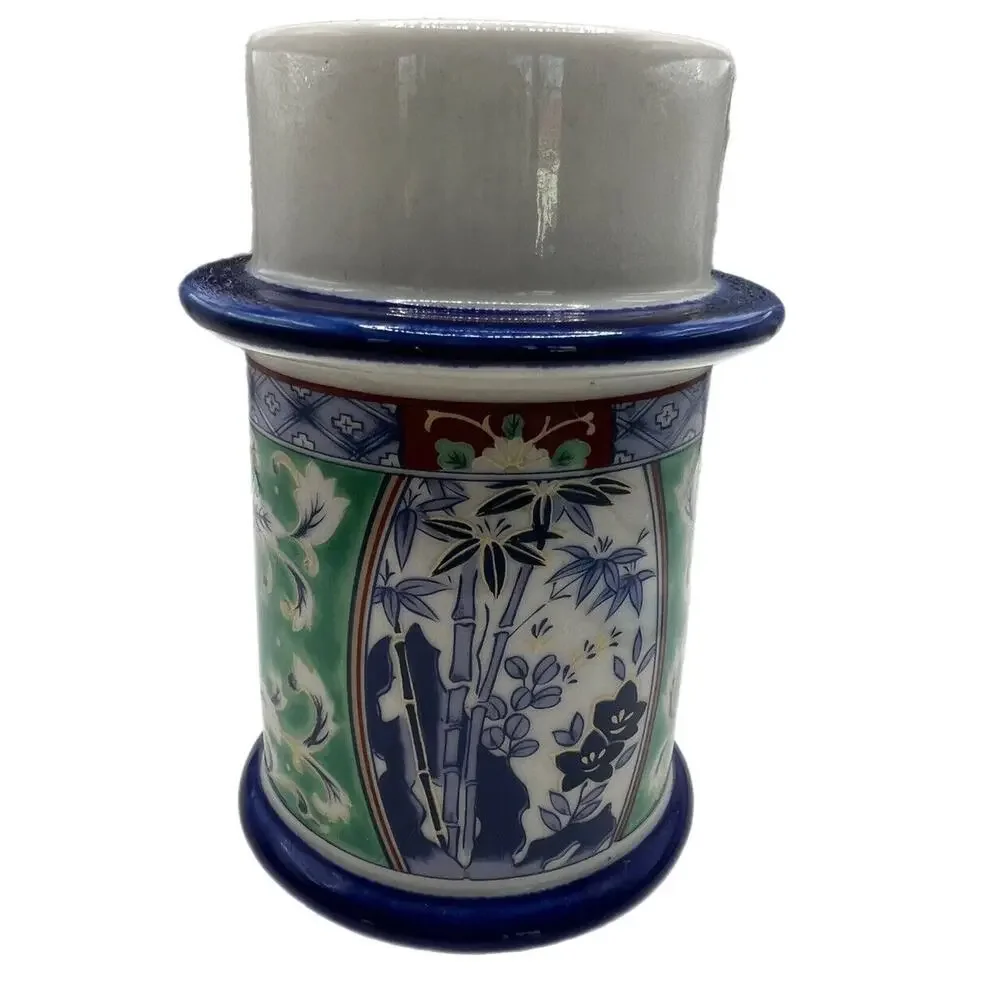 Vintage CCCC JAPAN Cobalt Blue Ceramic Hand Painted Candle Stick Holder